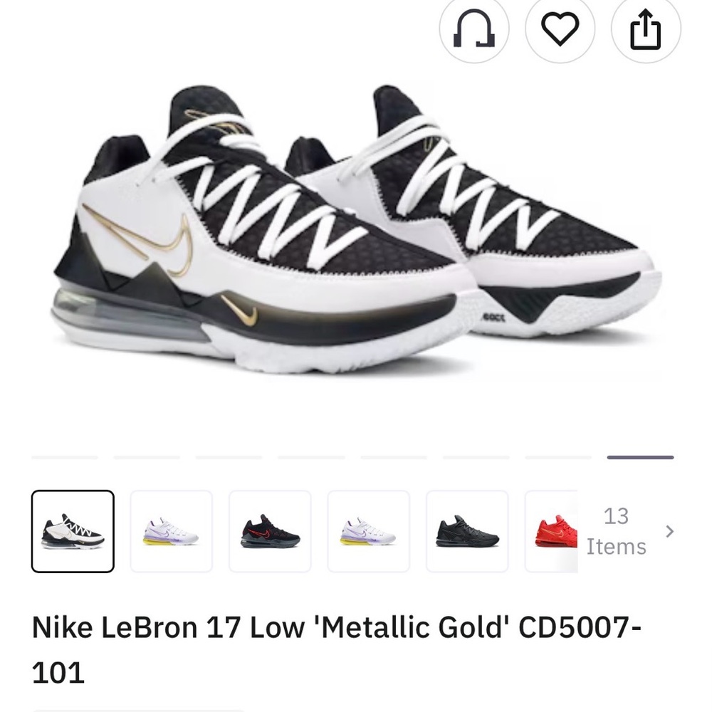 Nike Men LeBron 17 Low Black White Gold Sneakers